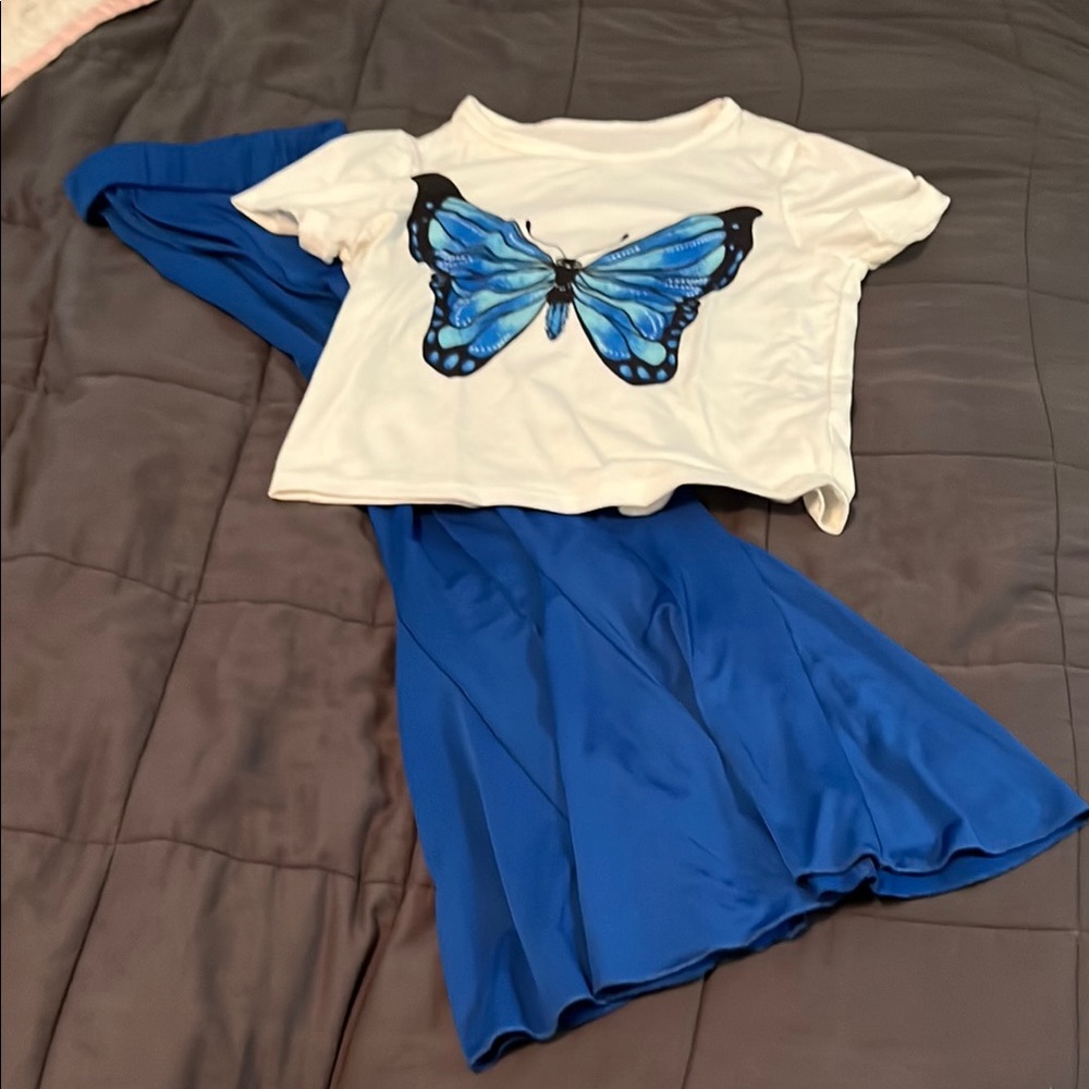 Blue Butterfly Top and Pants Set
